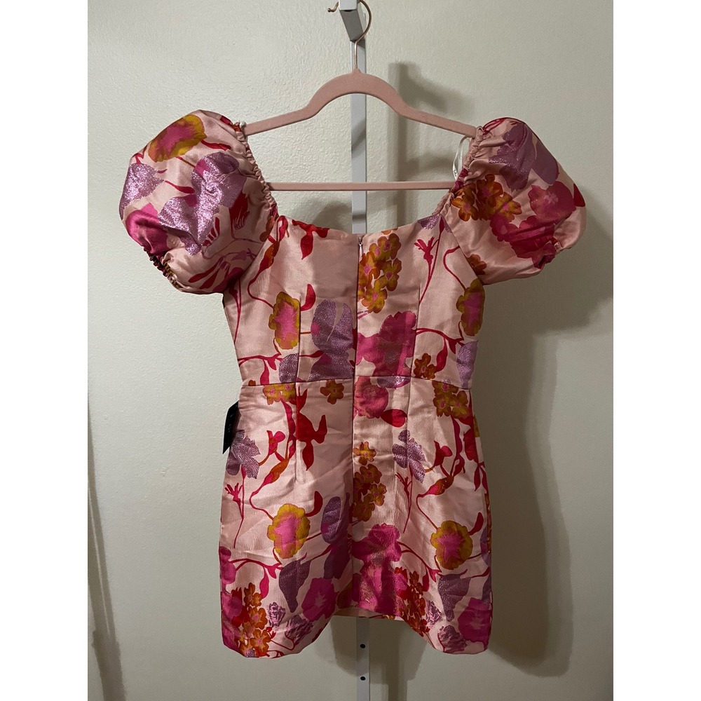 NWT Lulus So Stunning Light Pink Floral Jacquard Puff Sleeve Mini Dress Small - Picture 9 of 10